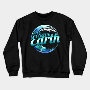 Logo Save Earth With Ocean Wave For Earth Day Crewneck Sweatshirt